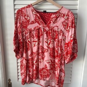 Anthropologie purchased - Vineet Bahl Elegant Red and Pink Floral Women's Blouse